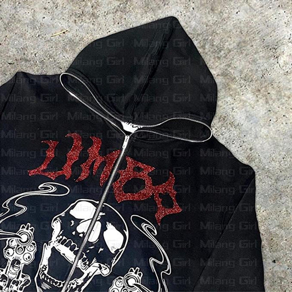 Damen Kapuzenpullover mit auffälligem Totenkopf-Design WW
