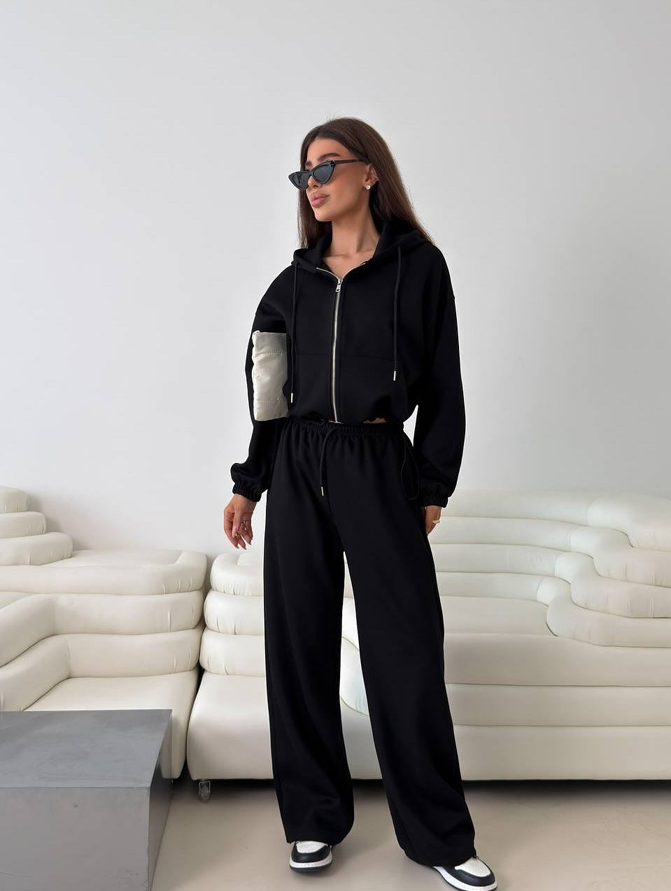 Damen lässige Kapuzenjacke mit hohem Kragen und Reißverschluss WW