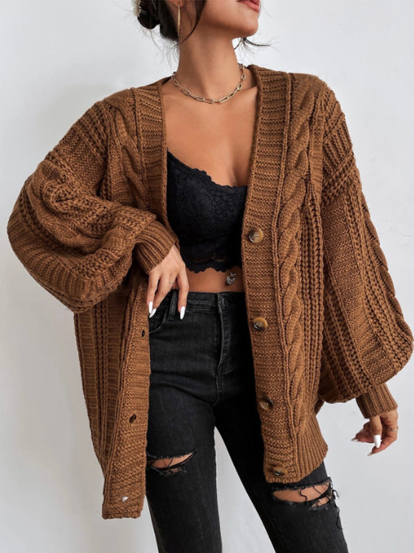 Damen Strickjacke mit oversized Passform und Zopfmuster WW