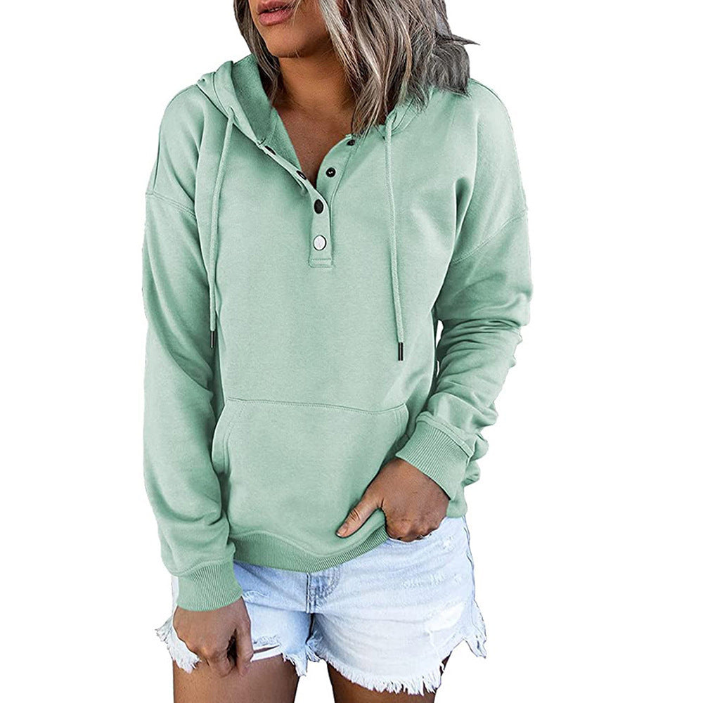 Damen lässiger Kapuzenpullover mit Druckknöpfchen und seitlichen Eingrifftaschen WW