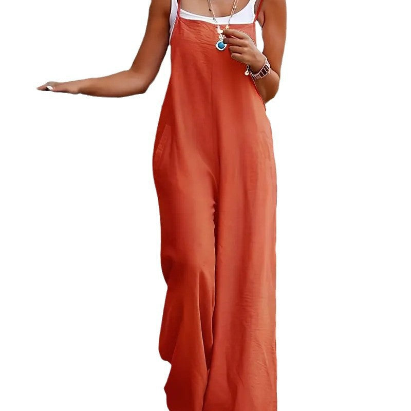 Damen lässiger Overall mit weiten Beinen und praktischen Taschen WW