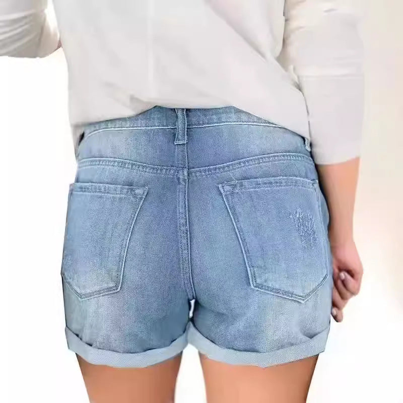 Damen modische Denim-Shorts im Distressed-Look WW