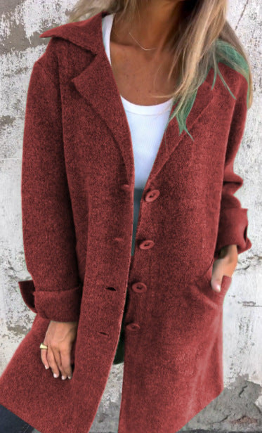 Damen Eleganter Oversize-Wollmantel mit Durchgehender Knopfleiste und Praktischen Taschen WW