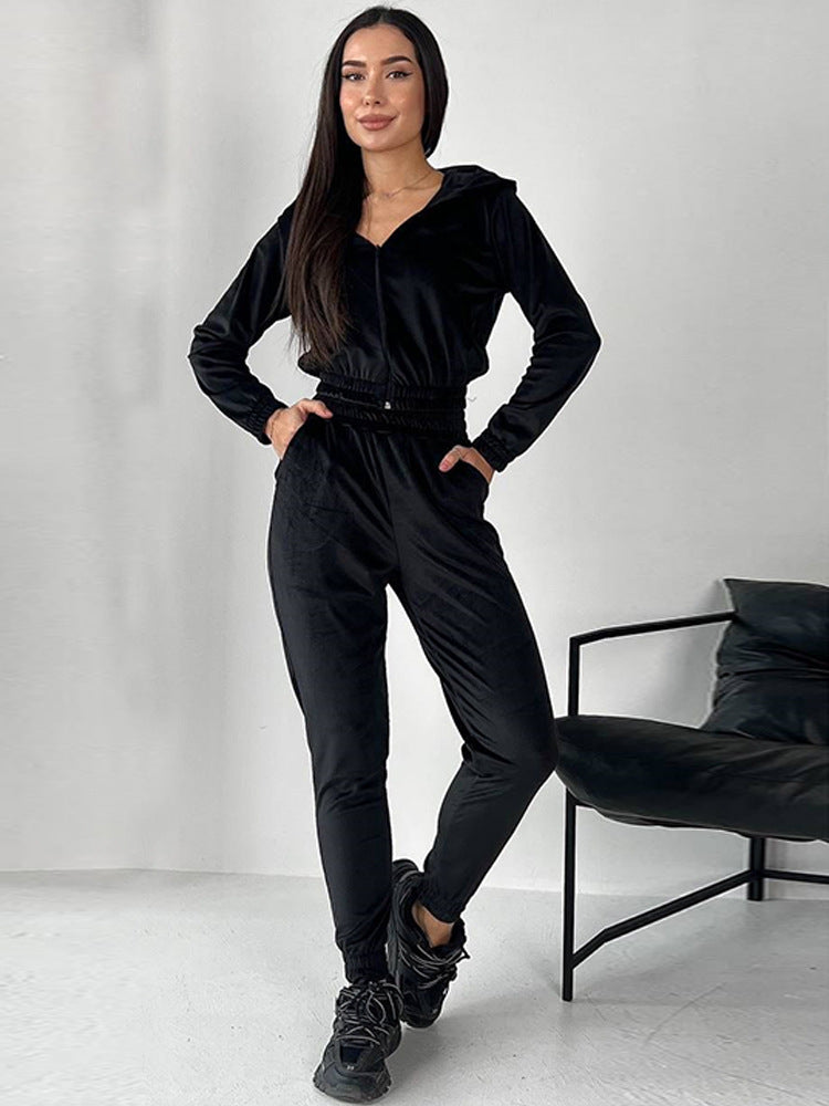 Damen Sportliches Fleece-Loungewear-Set mit Kapuze und tailliertem Schnitt WW