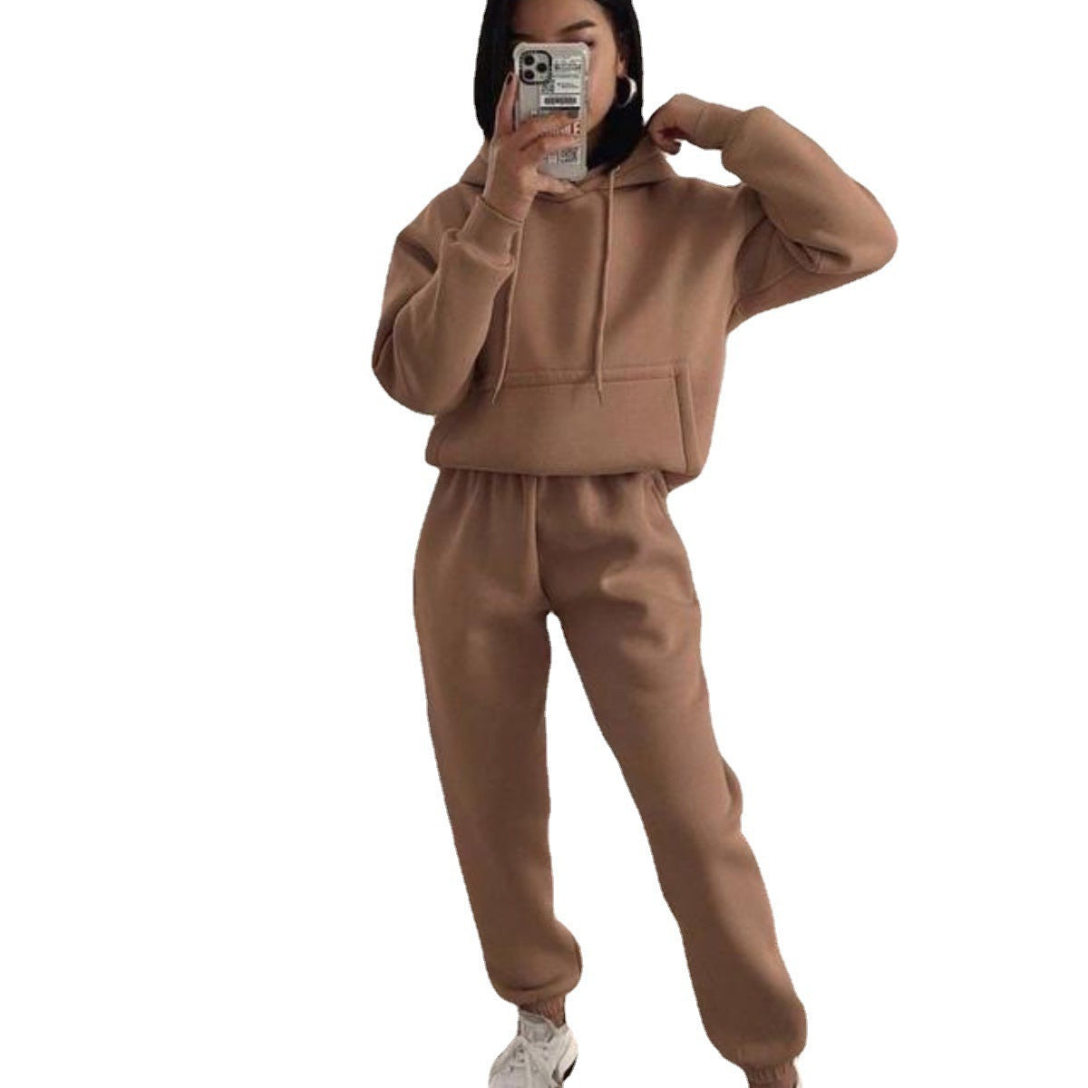 Damen Komfortabler Fleece Hoodie und Jogginghose Set WW