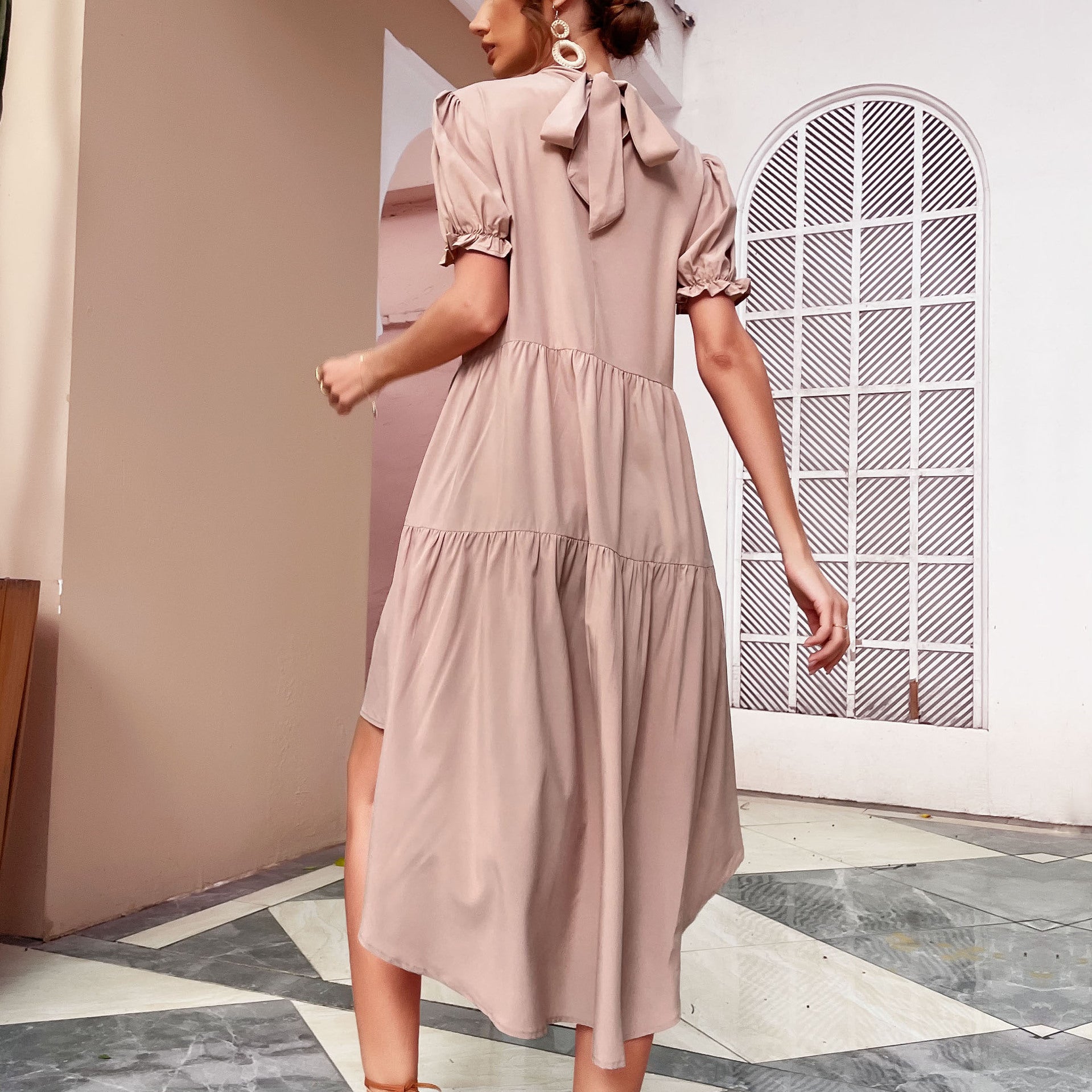 Damen Hemdblusenkleid mit lässigem Volant und Puffärmeln WW