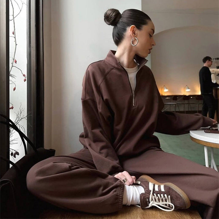 Damen sportlicher Fleece-Pullover mit hohem Kragen und Reißverschluss WW