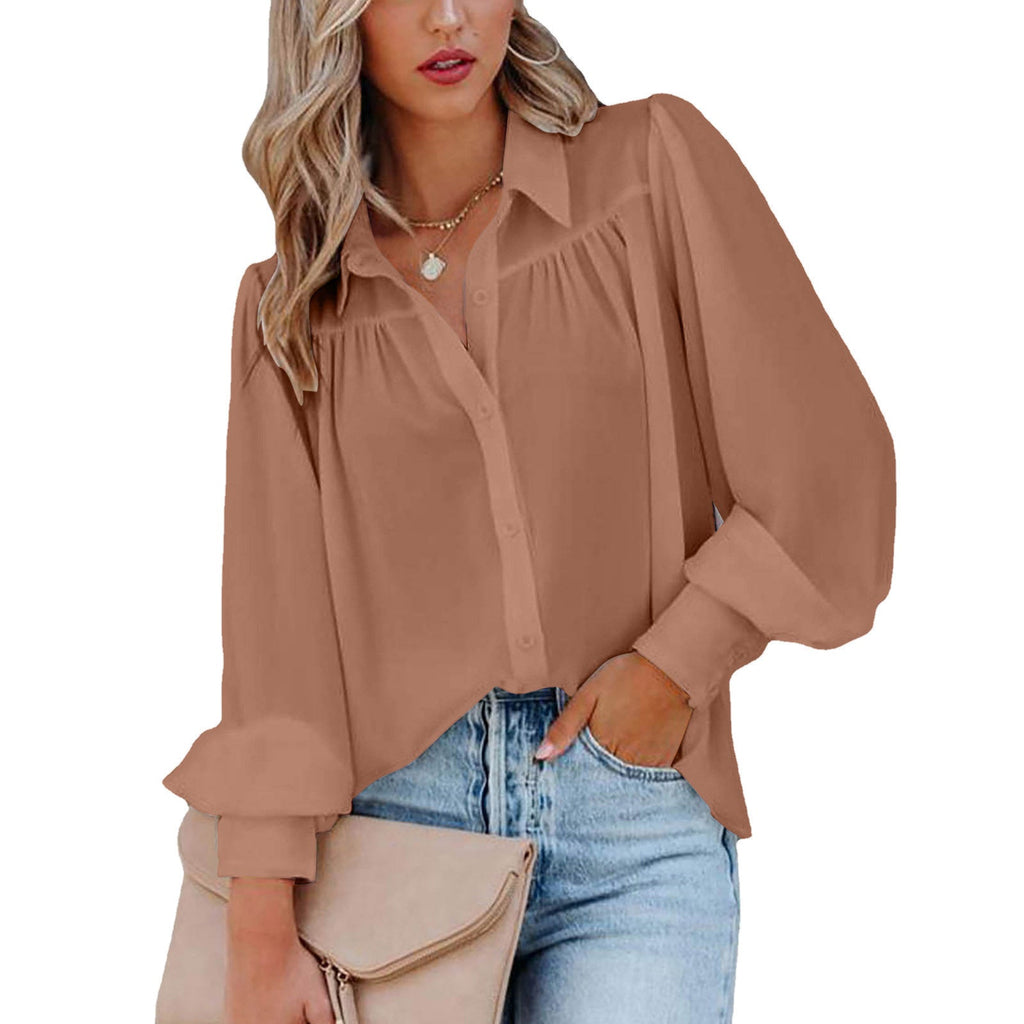 Damen Elegante Bluse mit Puffärmeln und Knopfdetails WW