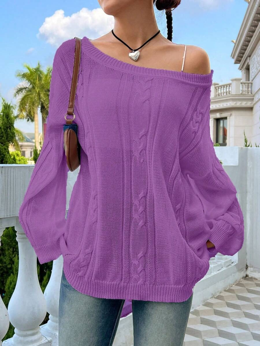 Damen Strickpullover mit asynchronem Schnitt und lockerem Fall WW