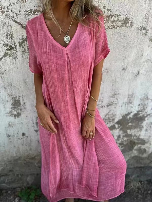 Damen lässiges Maxikleid mit V-Ausschnitt und luftiger Passform WW