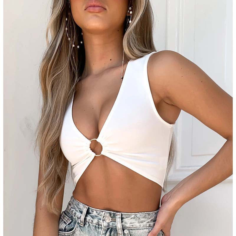 Damen Crop Top mit dekorativem Ring WW
