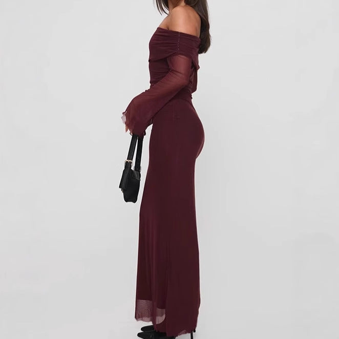 Damen Ärmelloses Maxi-Kleid mit Rüschendetails und schulterfreiem Design WW