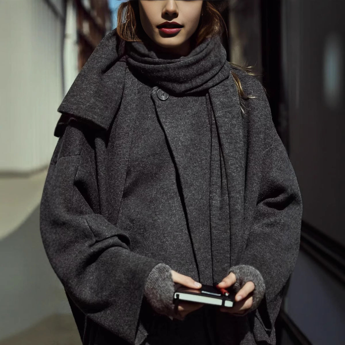 Damen asymmetrische Jacke mit modernem Kragen und geschwungenem Schnitt WW