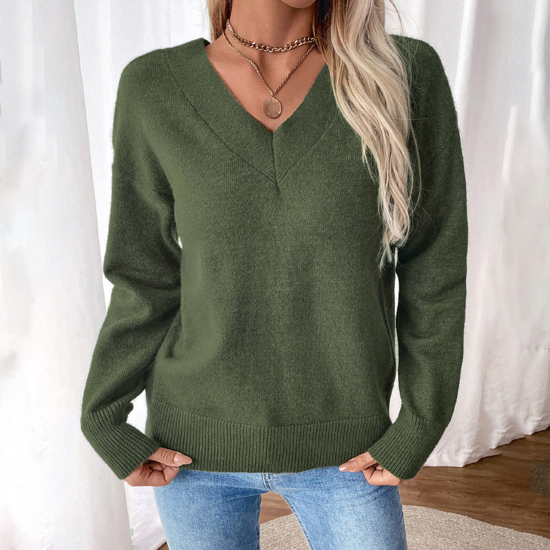 Damen V-Ausschnitt Strickpullover im lässigen Stil WW