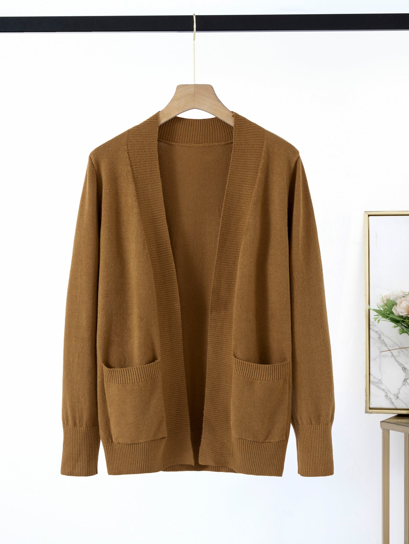 Damen gemütlicher Strickcardigan mit praktischen Taschen und offenem Schnitt WW