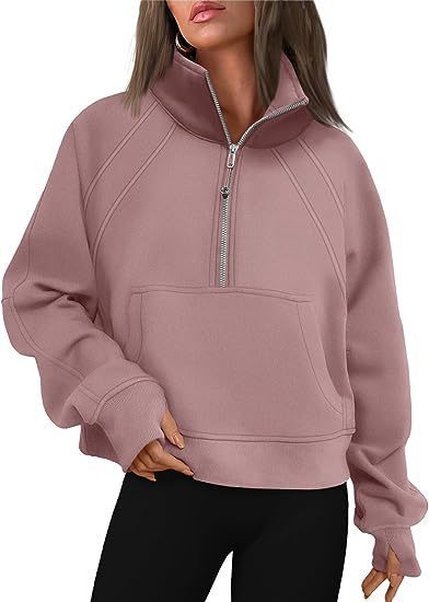 Damen sportlicher Hoodie mit kurzem Reißverschluss und praktischer Kängurutasche WW