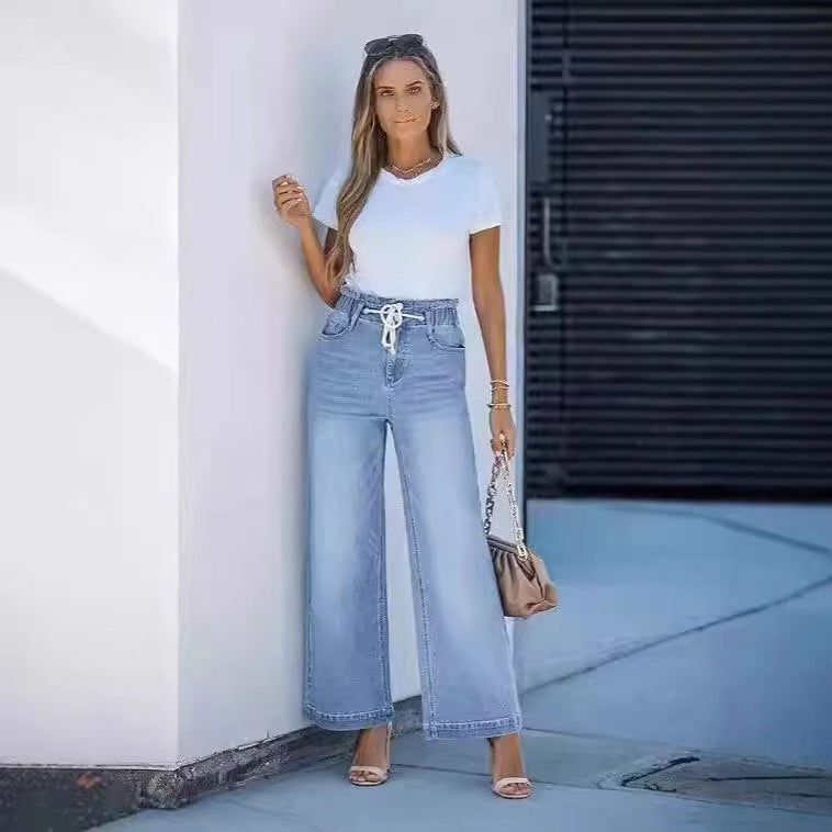 Damen Weite Jeanshose mit lässigem Kordelzug WW