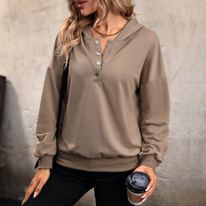 Damen Kapuzenpullover mit überschnittenen Schultern und Knopfdetails WW