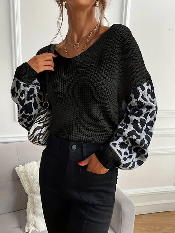 Damen modischer Pullover mit lässiger Weave-Optik und tierischem Muster WW