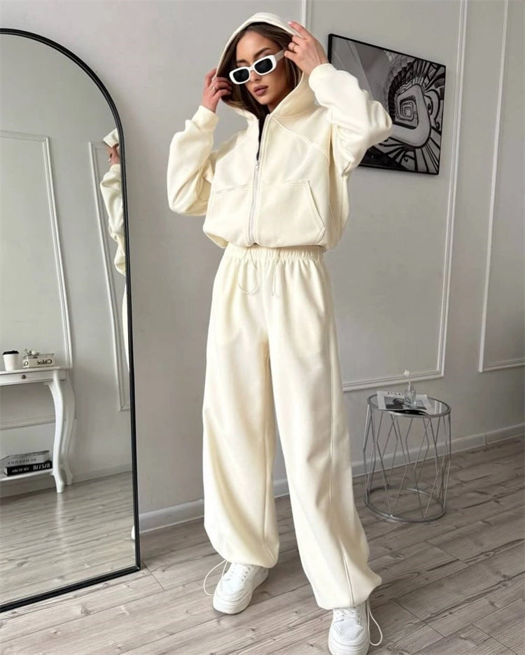 Damen sportlicher Kapuzenjacken- und Jogginghosen-Set mit modernem Design und praktischen Taschen WW