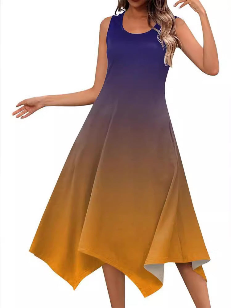 Damen ärmelloses Midi-Kleid mit schwingendem Schnitt und einzigartigem Farbübergang WW
