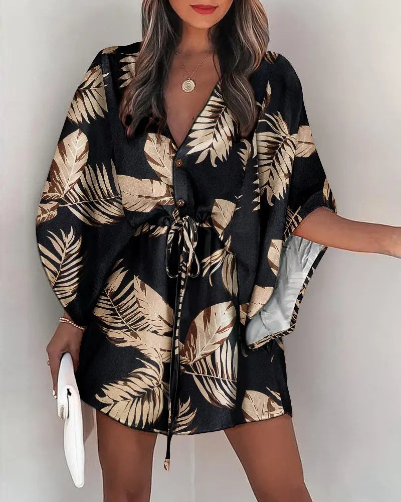 Damen angehendes Strandkleid mit eleganter Taillenbindung und einzigartigem Muster WW