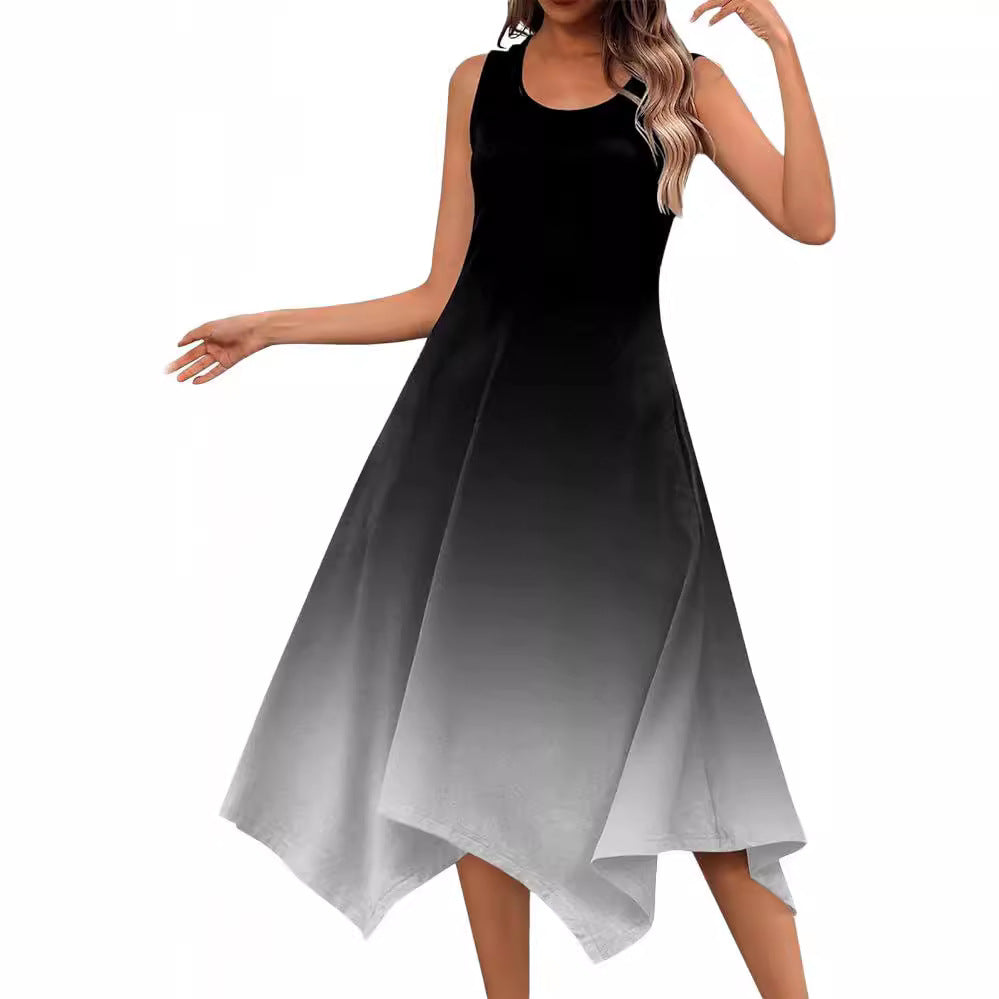 Damen ärmelloses Midi-Kleid mit schwingendem Schnitt und einzigartigem Farbübergang WW