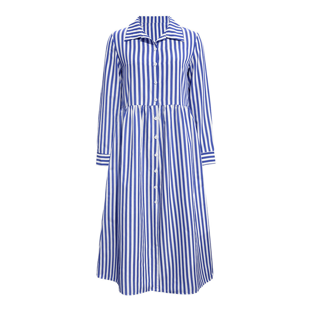 Damen Hemdblusenkleid mit vertikalem Streifenmuster und eleganter Knopfleiste WW