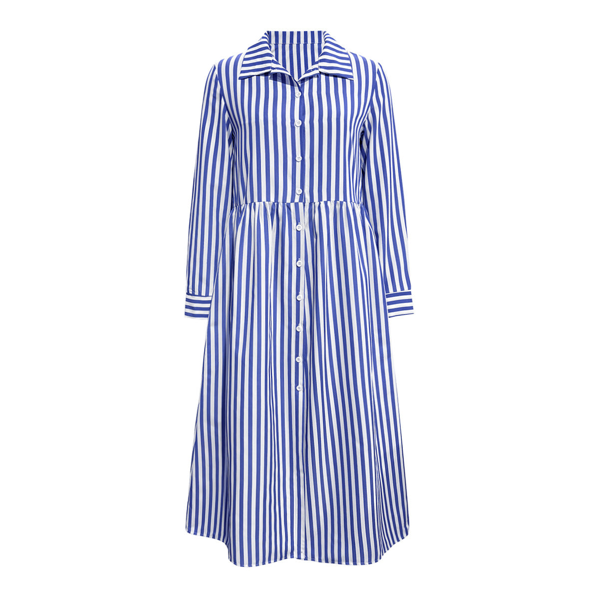 Damen Hemdblusenkleid mit vertikalem Streifenmuster und eleganter Knopfleiste WW