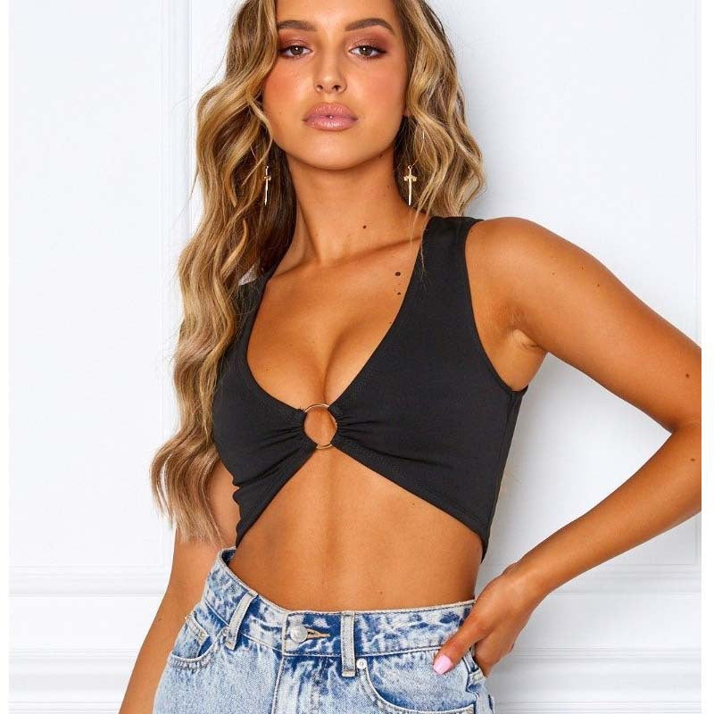 Damen Crop Top mit dekorativem Ring WW