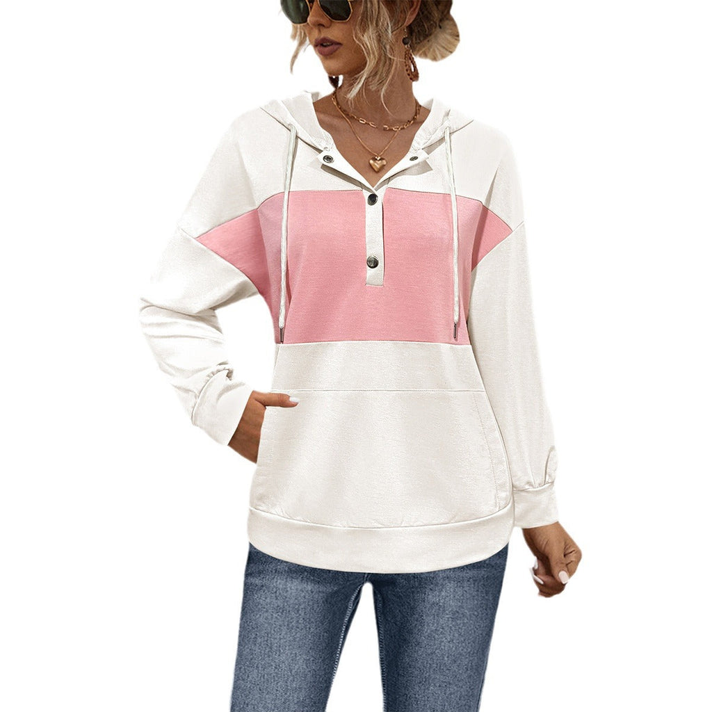 Damen Hoodie mit modischem Farbblock-Design und praktischen Knopfdetails WW