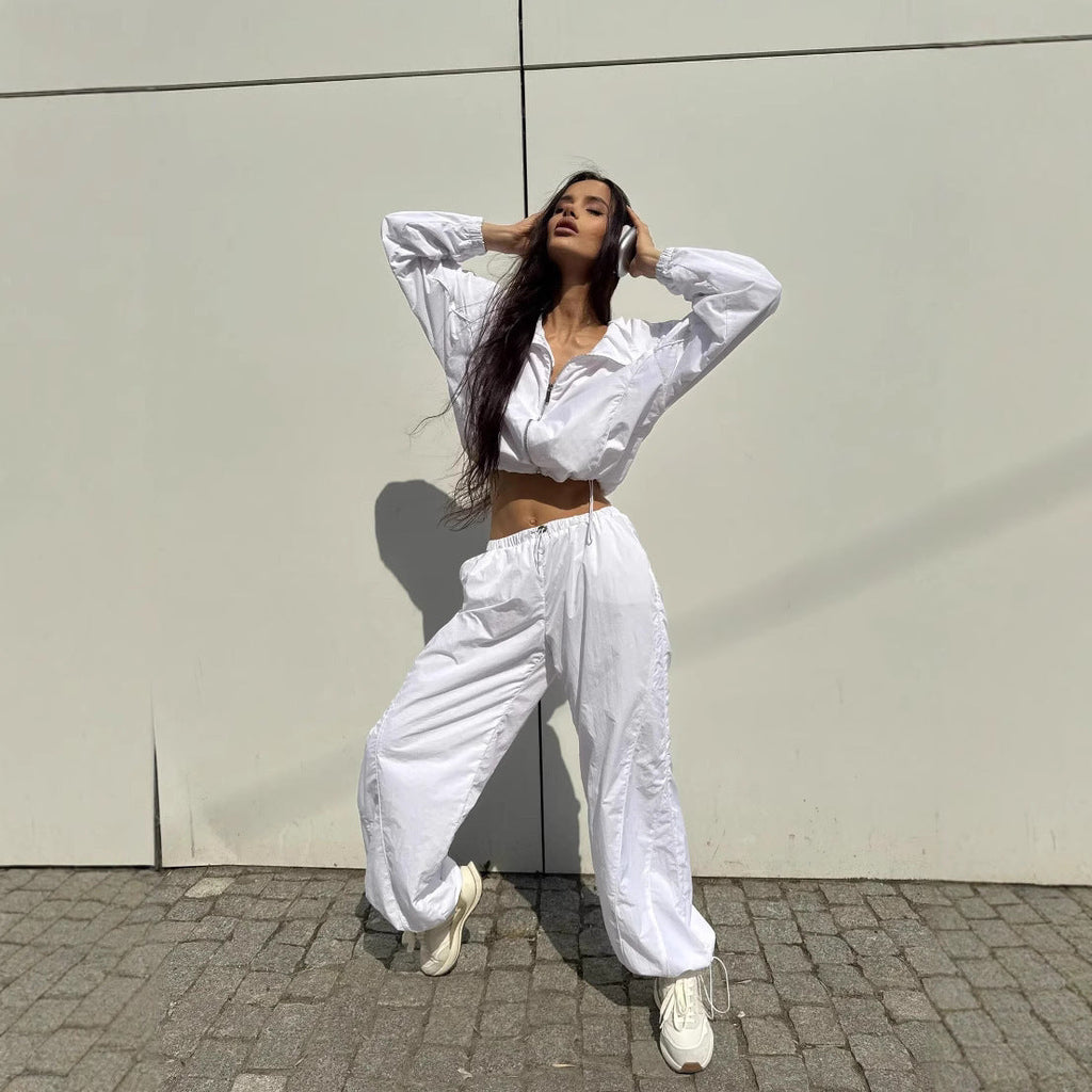 Damen sportliche Cropped Jacke mit elastischen Bündchen und praktischen Taschen WW