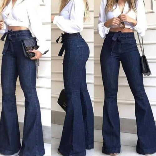 Damen Schlagjeans mit hoch tailliertem Bund WW