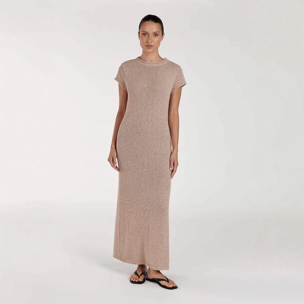 Damen Maxikleid mit strukturiertem Strickmuster und leichtem Gewicht WW