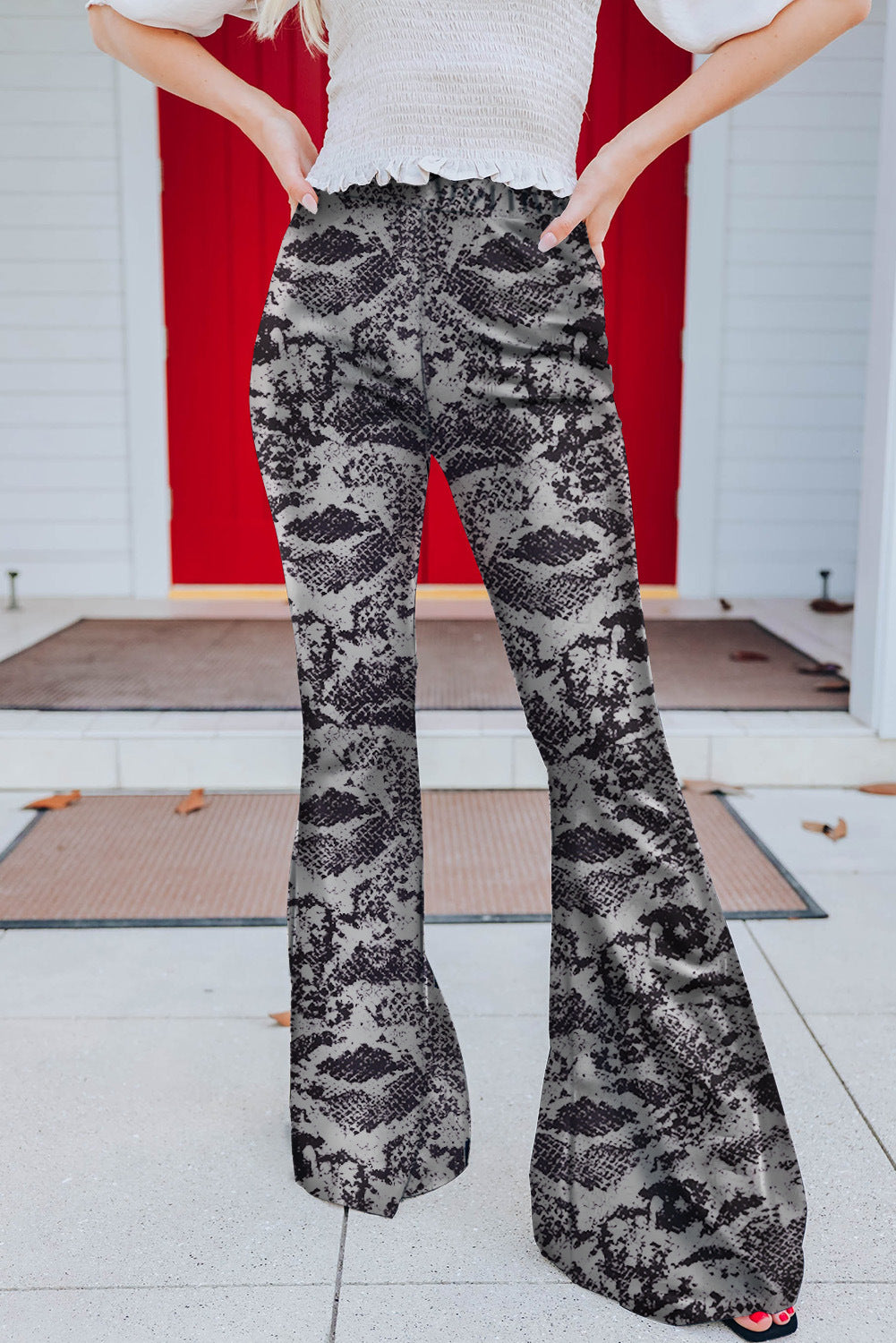 Damen Elegante Schlaghose im Schlangenleder-Look WW