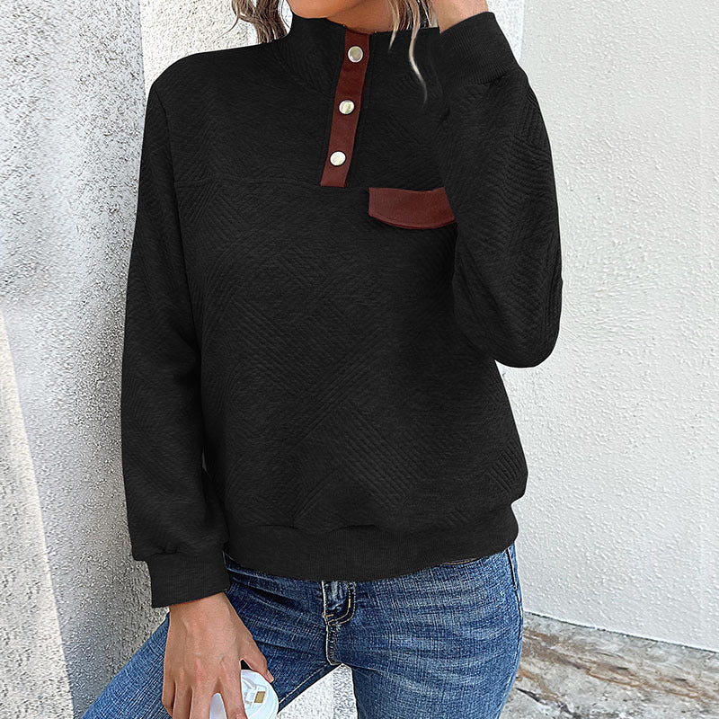 Damen lässiger Pullover mit strukturiertem Kragen und praktischer Brusttasche WW