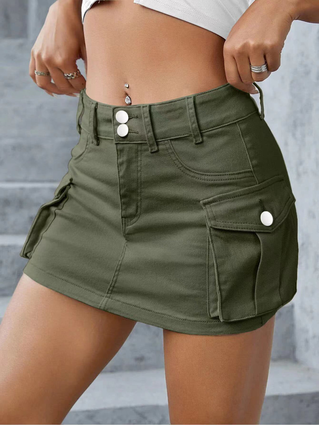 Damen modischer Denim Cargo-Rock mit praktischen Taschen WW