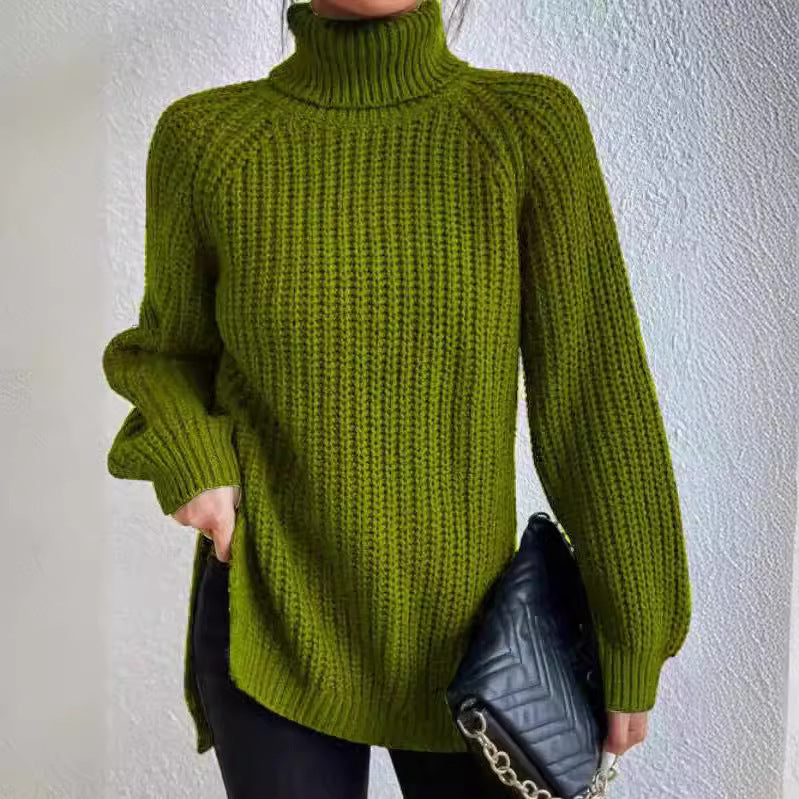Damen Strickpullover mit hohem Kragen und strukturiertem Wabenmuster WW