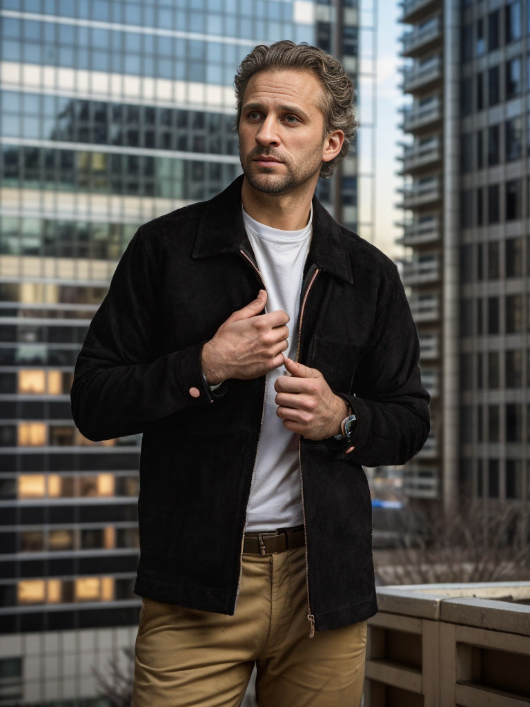 Herren Suede Jacke mit Stehkragen und praktischer Brusttasche WW