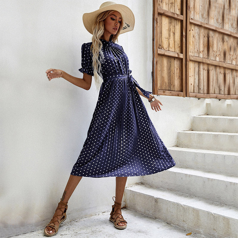Damen Midi-Kleid mit feinen Rüschendetails und Bindegürtel WW