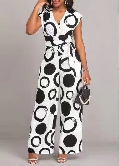 Damen modischer Jumpsuit mit elegantem V-Ausschnitt und weitem Bein WW