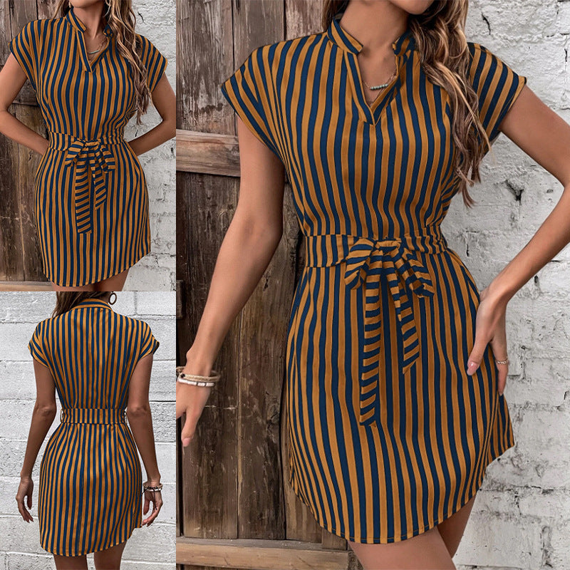 Damen Freizeit gestreiftes Hemdkleid WW
