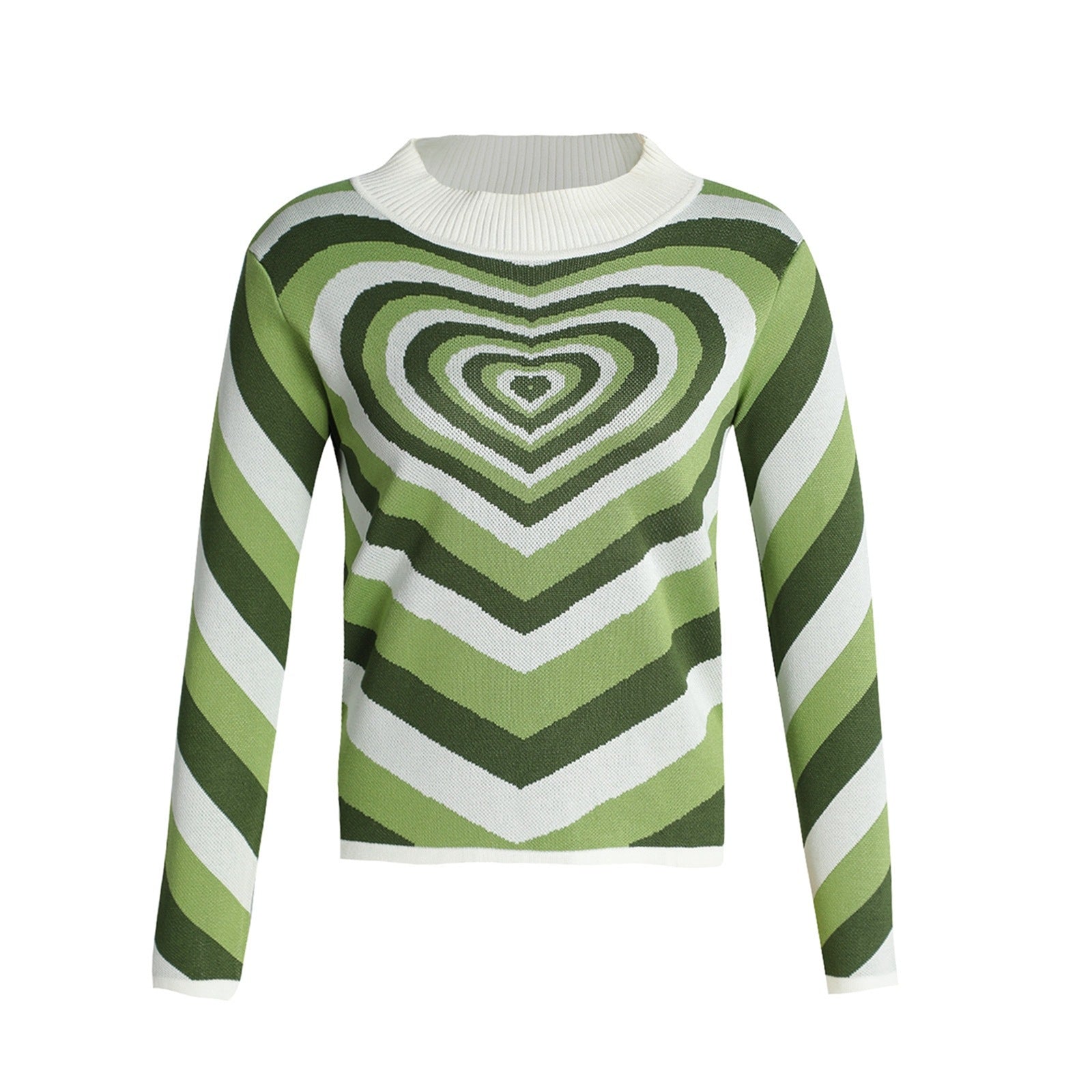 Damen Strickpullover mit herzförmigem Muster und hohem Kragen WW