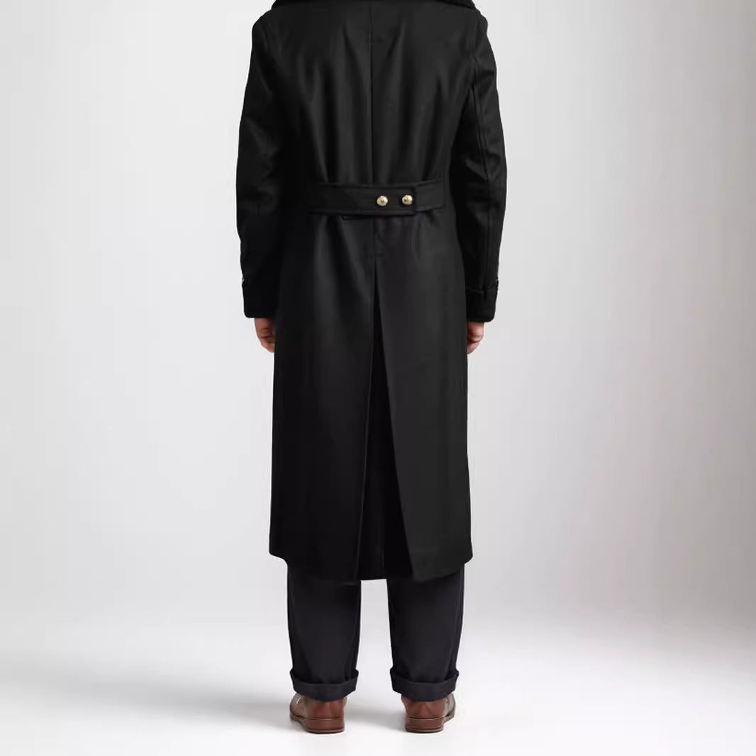 Herren eleganter Langmantel mit doppeltem Knopfverschluss und großem Revers WW