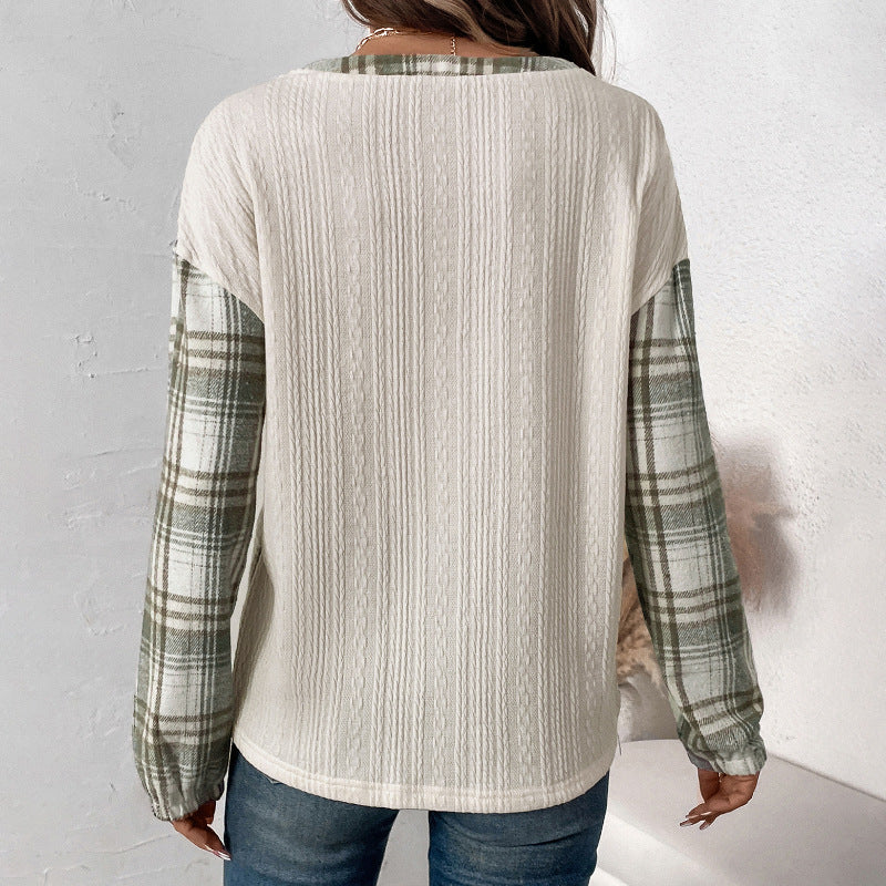 Damen lässiges Hemd mit Karodesign und Knopfleiste WW