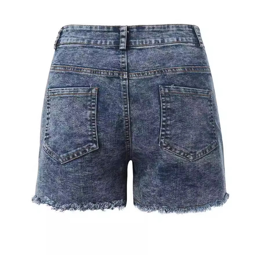 Damen Hochtaillierte Jeans-Shorts mit fransigem Saum WW