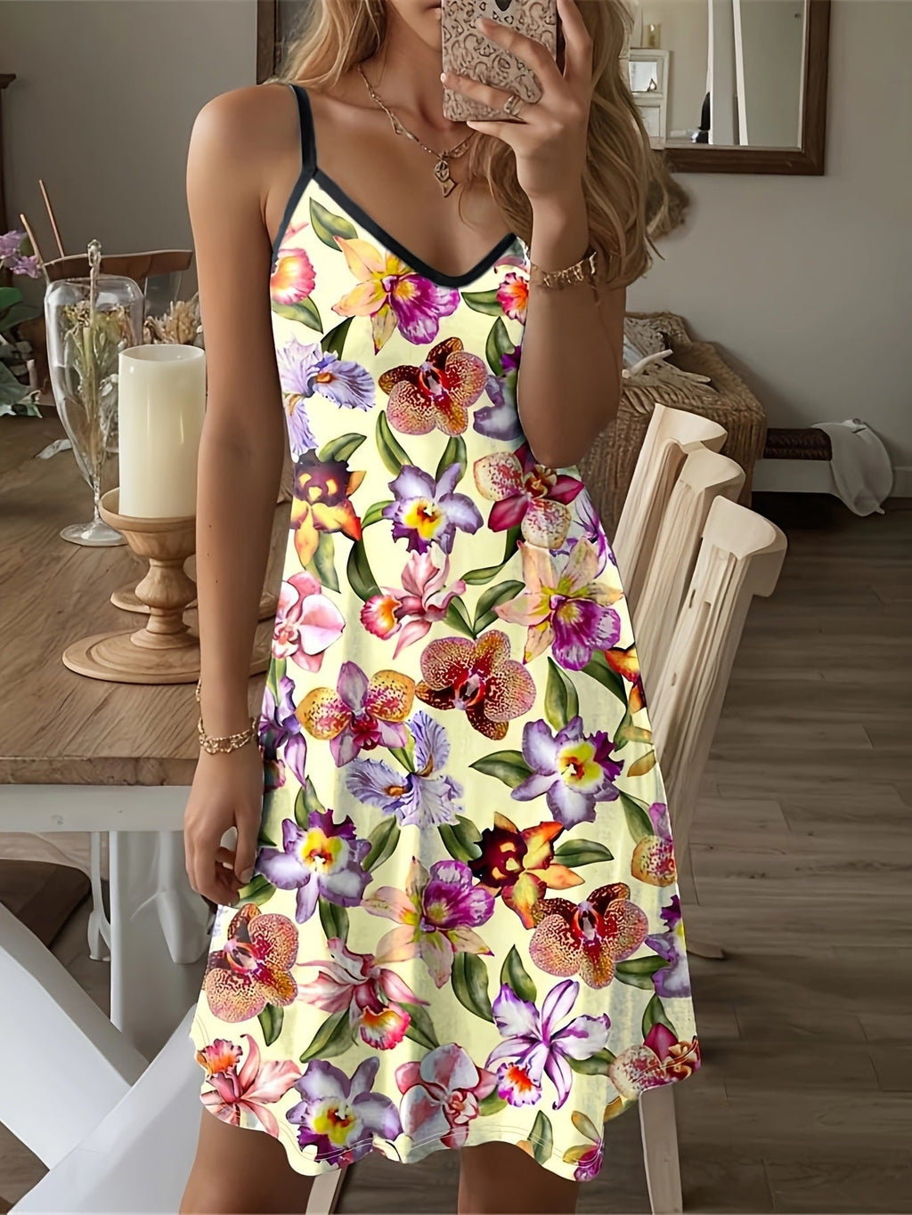 Damen Maxikleid mit floralem Design und verstellbaren Spaghettiträgern WW