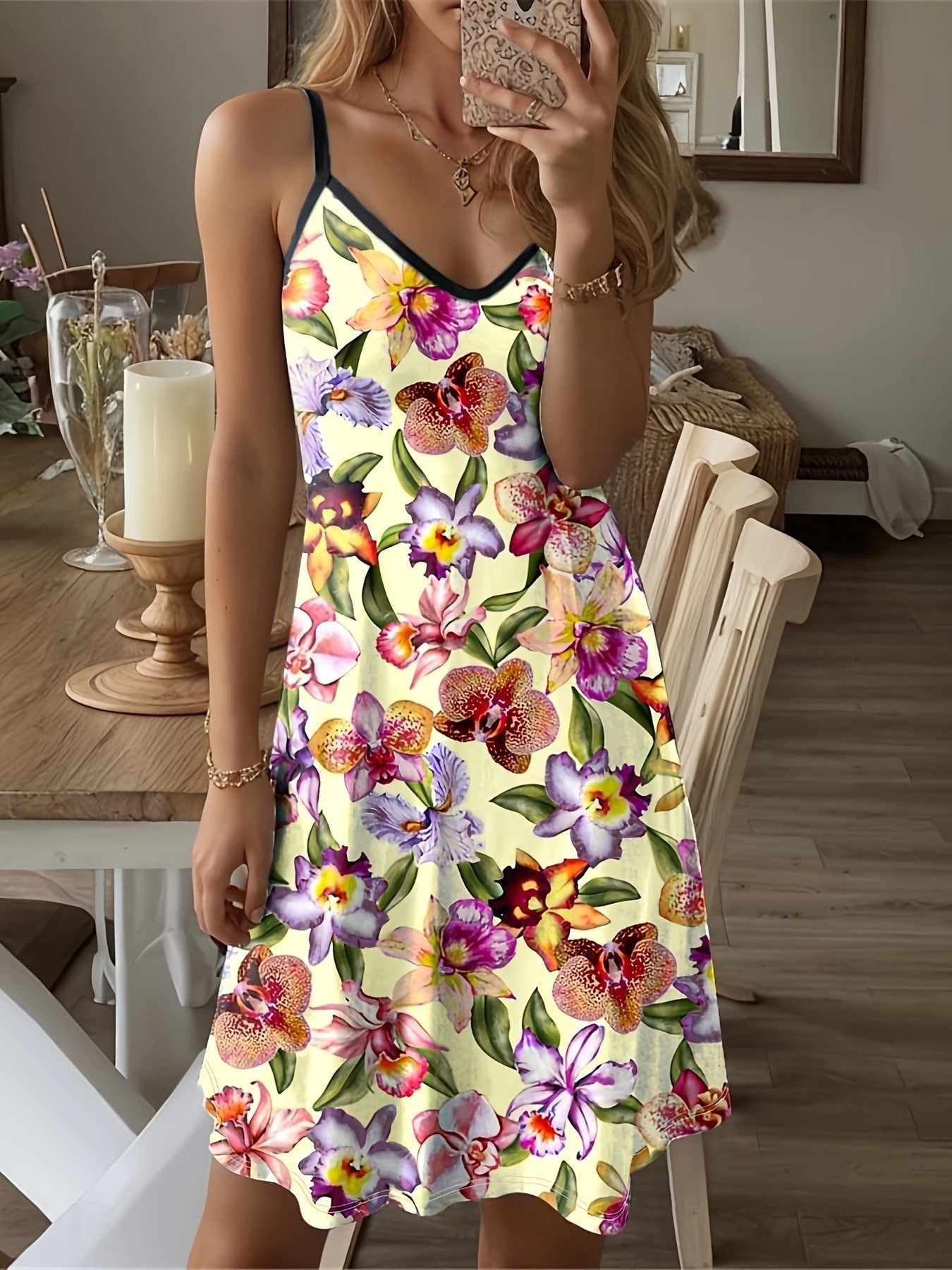 Damen Maxikleid mit floralem Design und verstellbaren Spaghettiträgern WW