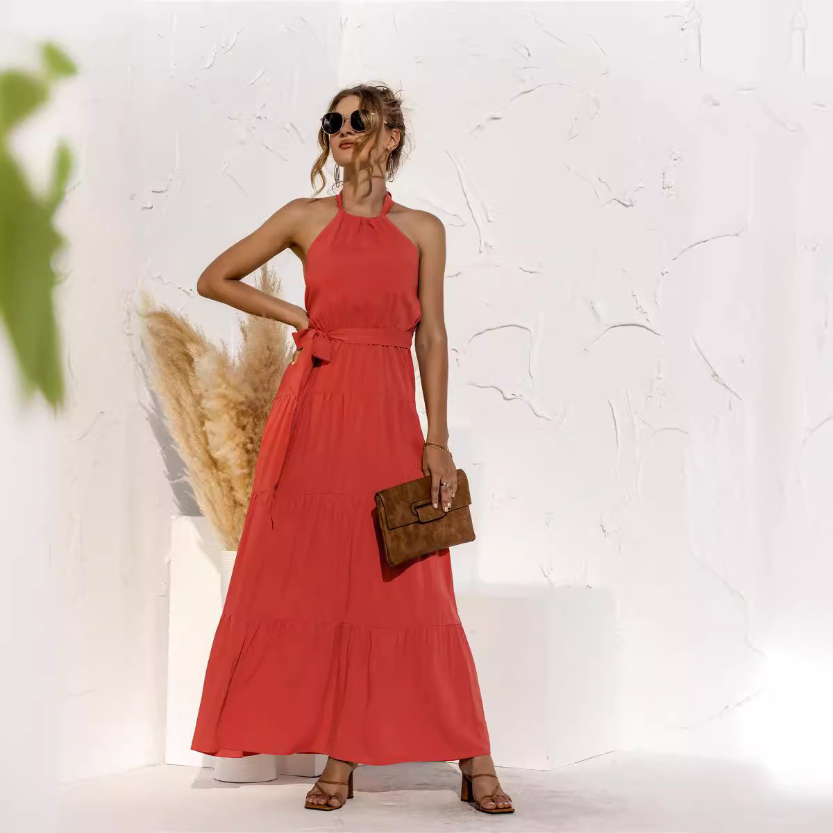 Damen Maxikleid mit raffinierten Taillenzug und schwingendem Rockteil WW