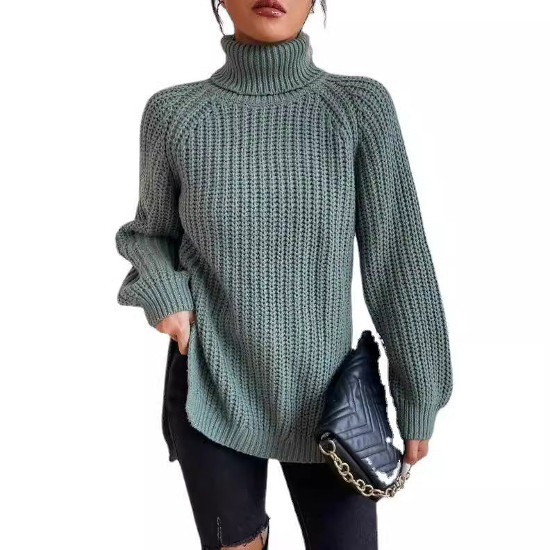 Damen Strickpullover mit hohem Kragen und strukturiertem Wabenmuster WW